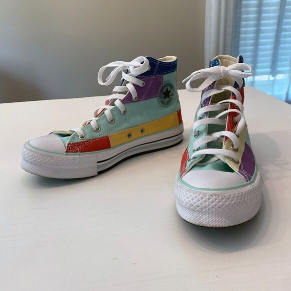 Converse Kids Chuck Taylor Hi‎ Multicolor Color Block Sneakers A02026C US Size 6 - Picture 4 of 11